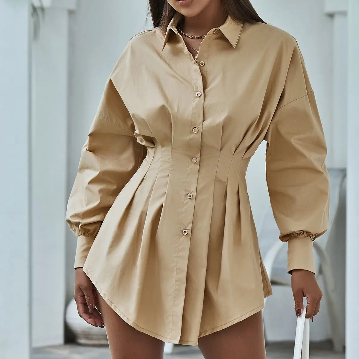 

Elegant White Shirt Dresses Casual New Harajuku Office Turn-down Collar Mini Short Dress Fall Ladies Loose Lace Up T Shirt Dress