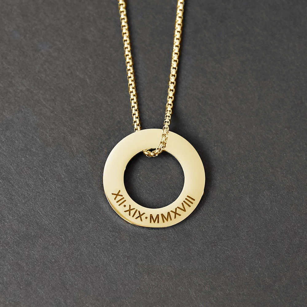 

Personalized Round Ring Pendant Necklaces for Women Custom Engraved Name Stainless Steel Jewelry Box Chain Choker Colar Feminino