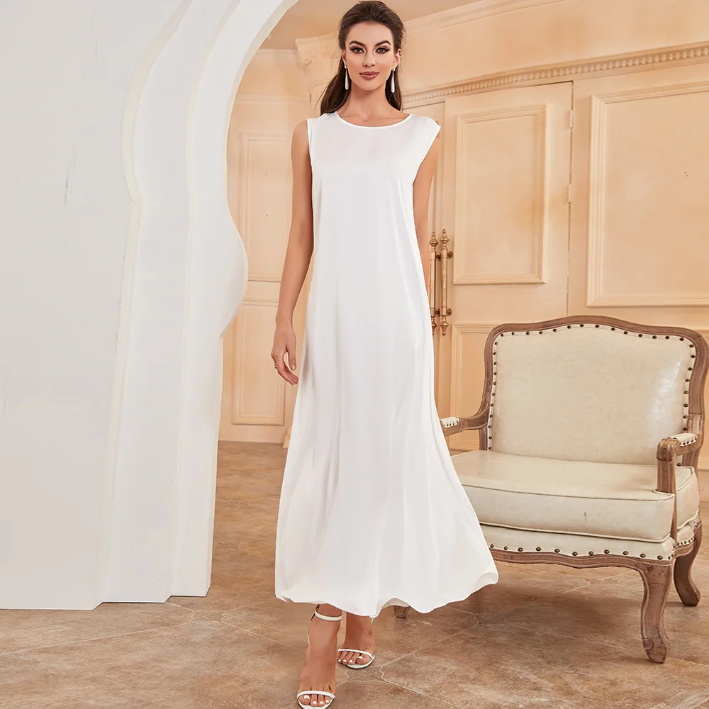 Free Shipping Elegant Sleeveless Abaya in White Loose Fit Abayas for the Perfect Temperament for Every Occasion