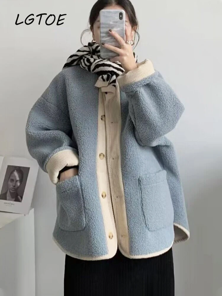 

Женская теплая куртка из искусственного флиса, пальто на осень и зиму, повседневное пальто оверсайз, женская синяя верхняя одежда с длинным ...