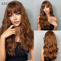 henry margu long wavy auburn red synthetic wigs with bangs kinky curly natural hairs for daily cosplay party heat resistant wigs