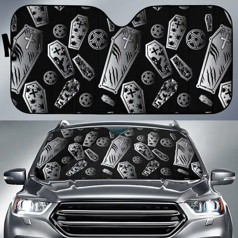 

Car Sun Shade, Coffin Pentagram, Auto Dash Protector, Gothic Halloween, Ghost Goth, Witchcraft Wiccan, Witch Pagan, SUV Truck Ge