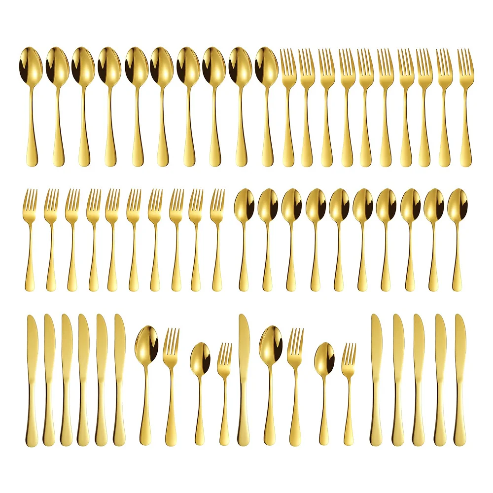 

60 PCS for 12 Stainless Steel Flatware Set Stain Cutlery Tableware Gold Silverware Kitchen Spoon Fork Knife with Gift Package