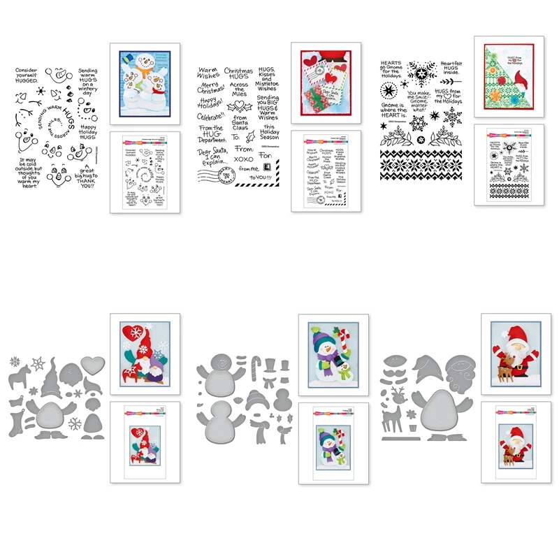 

July New 2023 Holiday Hugs Series Cutting Dies Santa Snowman Gnome Sentiments Clear Stamps Scrapbooking Frame Card Craft