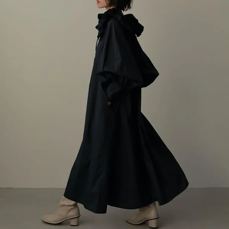 Kuzuwata V Neck Pleated Bandage Robe Femme Japanese 2023 Vestidos De Mujer Elegant Solid Color Long Sleeve Loose Casual Dresses 2