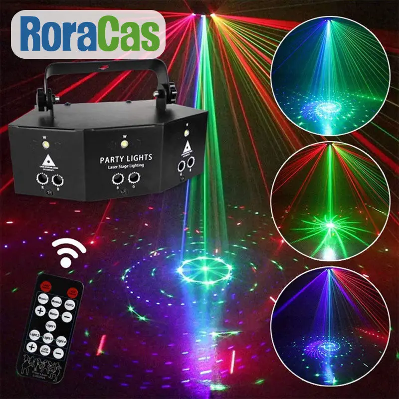

LED RGB Laser Light Projector DJ Disco Ball DMX Stage Lights Indoor Remote Control Music Sync Party Wedding Birthday Lighting