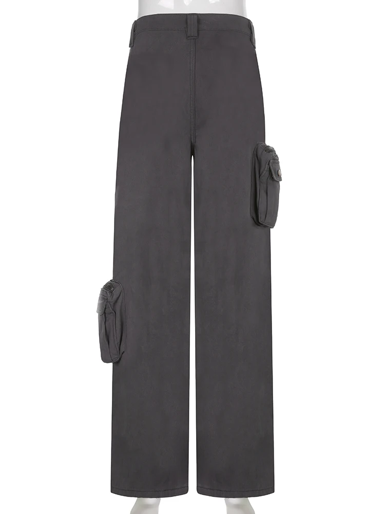 WeiYao Women Streetwear Jeans 100% Cotton Vintage Low Rise Pocket Patchwork Straight Denim Cargo Pants 2022 Summer New Mom Jean