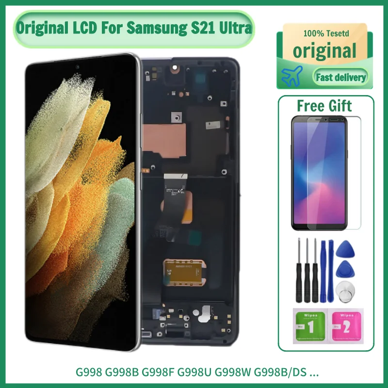 Enlarge 100% Original S21 Ultra 5G AMOLED Screen For Samsung S21 Ultra LCD Display With Frame Replacement G998 G998F G998B/DS Digitizer