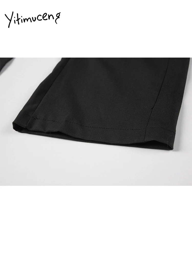 Черные повседневные Прямые брюки с бантом на шнуровке карманами пуговицах