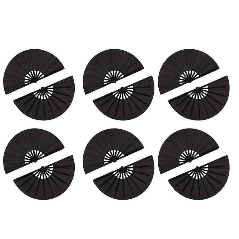 

12 Pieces Large Folding Fan Nylon Cloth Handheld Folding Fan Chinese Kung Fu Tai Chi Fan Black Decoration Fold Hand Fan