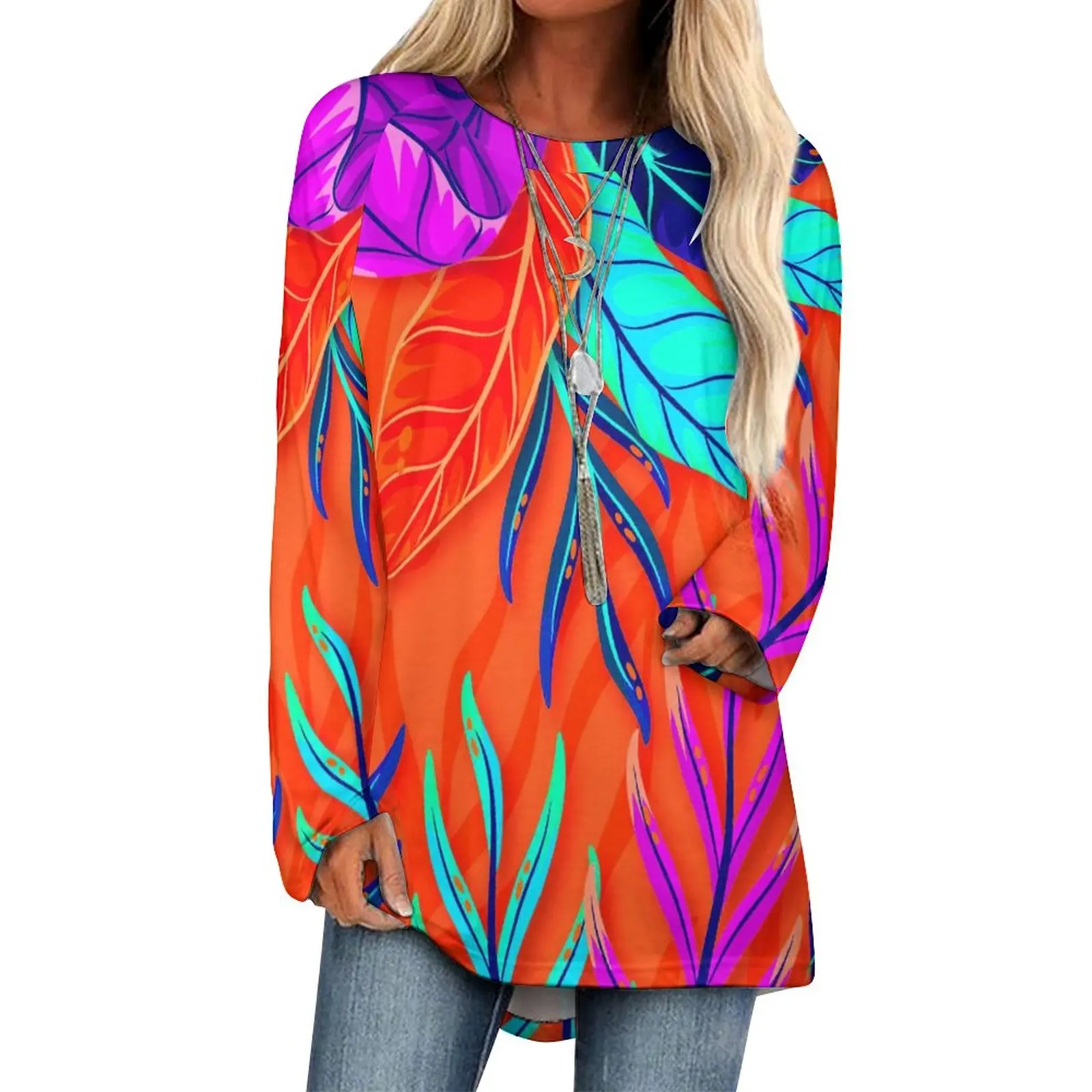 

Women's T Shirt Tee Harajuku Weekend Doodle Leaves 3D Printed T Shirt Tee Long Sleeve Print Round Neck T Shirts For Woman