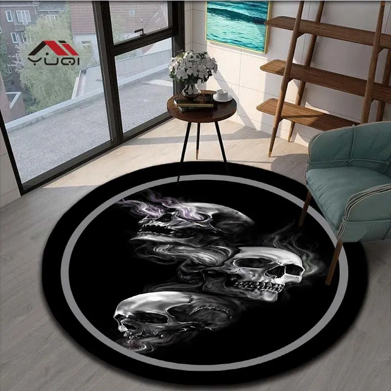 Круглый ковер с рисунком черепа и цветов для гостиной коврики Детский Мягкий