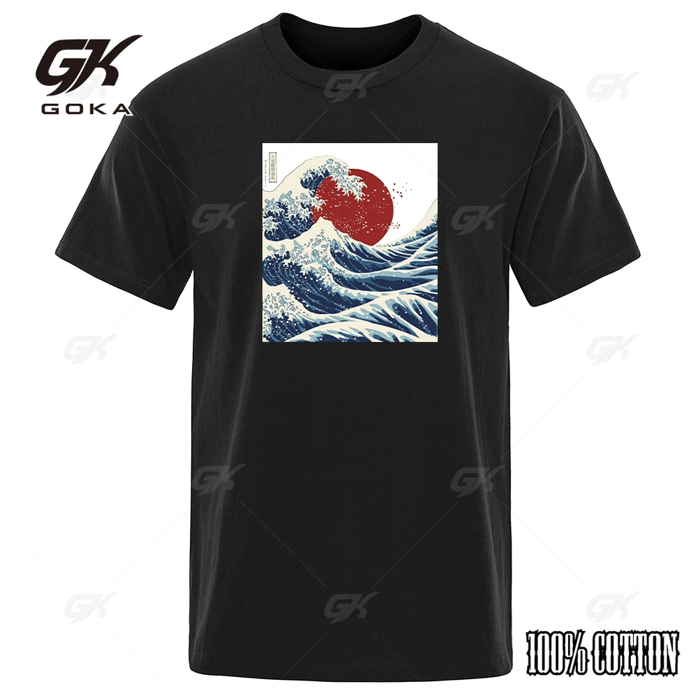 НОВАЯ мужская футболка с принтом Fukushima Sun Waves Ukiyo E удобные хлопковые футболки