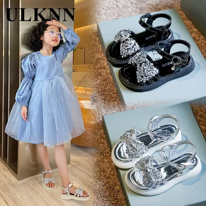

Sandals For Girls Fashion Princess Sequin Sandals 2022 Summer Bow Show Sandal Baby Soft Sole Open Toe Kids Beach Shoes