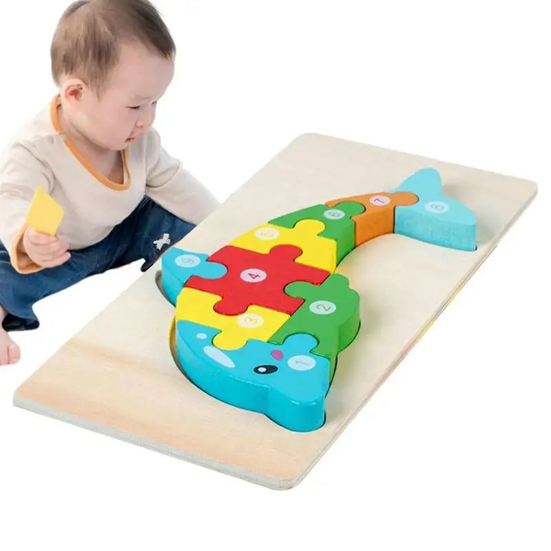 

Wooden Animal Puzzle Wooden Cartoon Dolphin Dinosaur Shape Baby Puzzle STEM Educational Learning Toy For Birthday Gifts