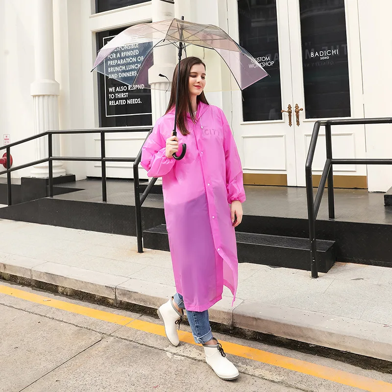 

Fashion Eva Women Man Raincoat Adult Clear Transparent Camping Hoodie Rainwear Suit Thickened Waterproof Rain Poncho Coat