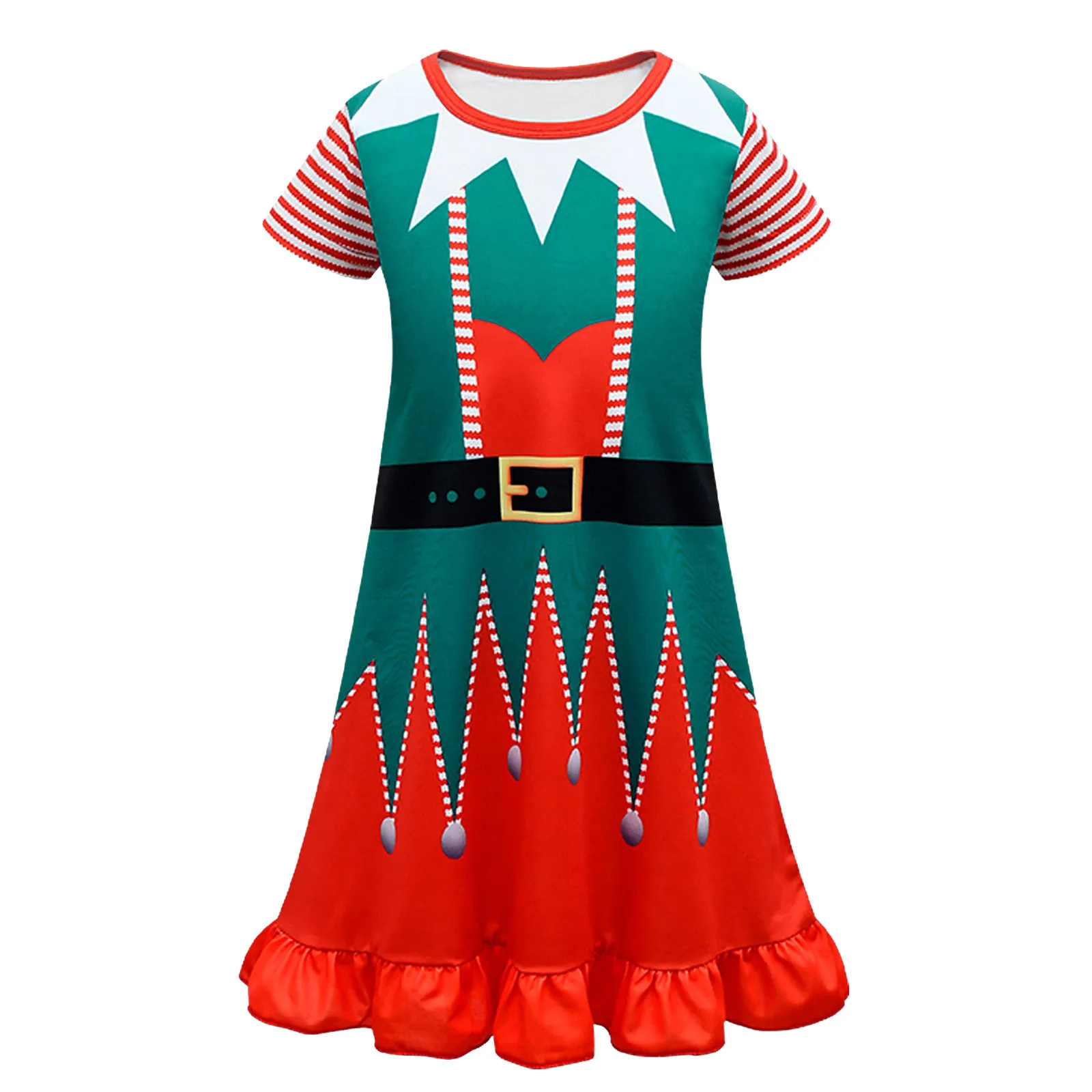 

2023 Christmas Girls Dresses Deer Santa Claus Fashion Kids Clothes Hot New Year Party Costume 18M-12 Years Children Dress Robe