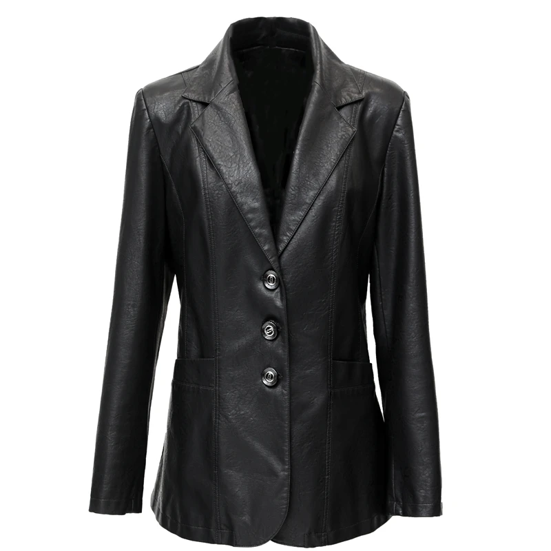New Genuine Leather Jacket Women Single Breasted Blazer Sheepskin Coat Chic Office Lady Fashion Tops Overcoat Famale Clothing