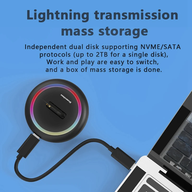 AU61-Blueendless Dual Protocol Ssd M 2, док-станция Rgb Led Light M.2 Sata USB C Ssd Case Nvme+Ngff Hdd Ssd Док-станция (art.: 3920cc22b7792) - 3920cc22b7792