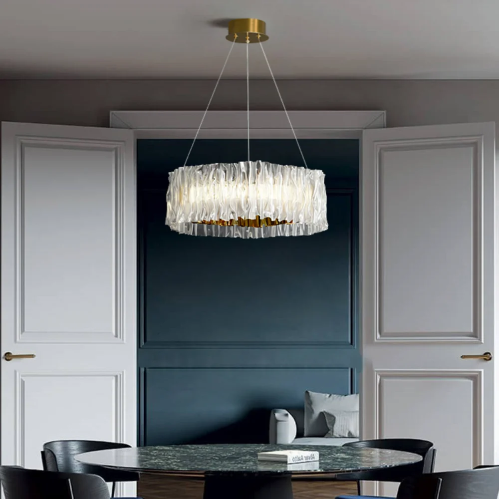 

Nordic Acrylic Light Luxury Round Dining Room Art Chandelier Stainless Steel Bedroom Living room Creative Modern Indoor Lighting