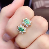 meibapj natural colombian emerald gemstone flower stud earrings real 925 silver earrings fine charm jewelry for women