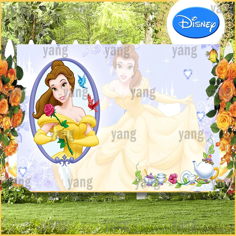 Disney Castle Dreamy Mirror Beauty and the Beast Belle Princess Backdrop Background Happy Birthday Party Baby Shower Banner
