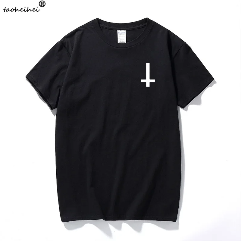 Новинка 2017 модная смешная футболка с перевернутым крестом сатана хлопковая