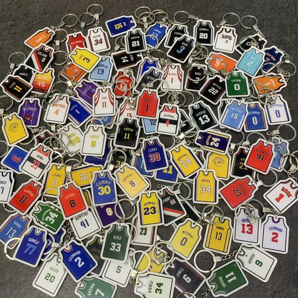 NBA Star Acrylic Keychain Cartoon Jersey Kobe Curry James Male Creative Car Charm Hd Backpack Charm