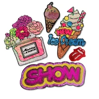 wholesale patch badge letter embroidery patch perfume bottle badge ice cream embroidery applique mouth patch ironing patch