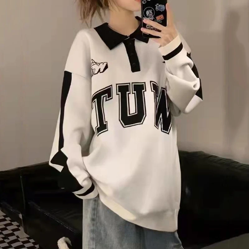 

Осенние тонкие свободные повседневные толстовки с воротником-поло