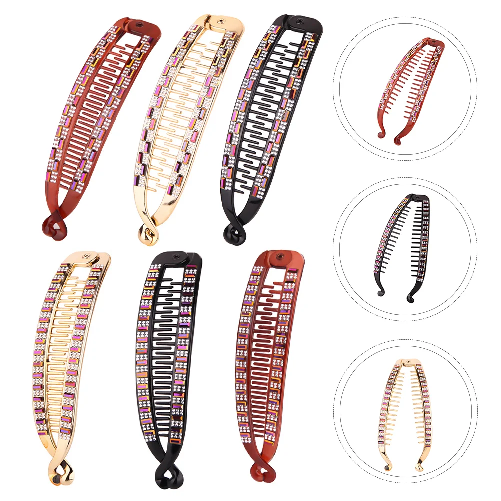 

6 Pcs Hairpin Rhinestone Ponytail Clip Updo Holder Women Hairpins Claw Wild Long