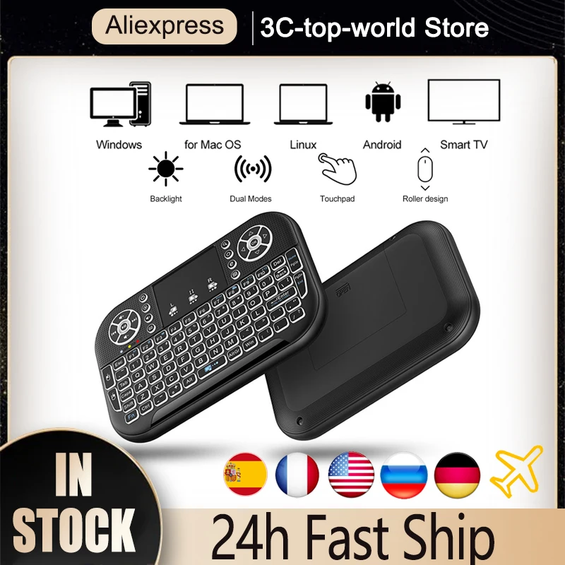 

Backlight Mini 2.4G Keyboard Bluetooth Air Mouse Wireless Touchable Remote Control with USB Receiver for Android Smart TV Box PC