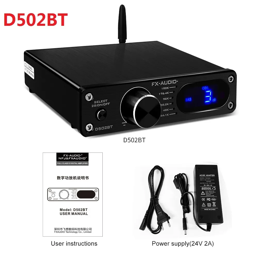 

FX-Audio New D502BT HiFi 2.1 Channel Digital Audio Power Amplifier 60W*2+Subwoofer Output QCC3003 Bluetooth Remote Control