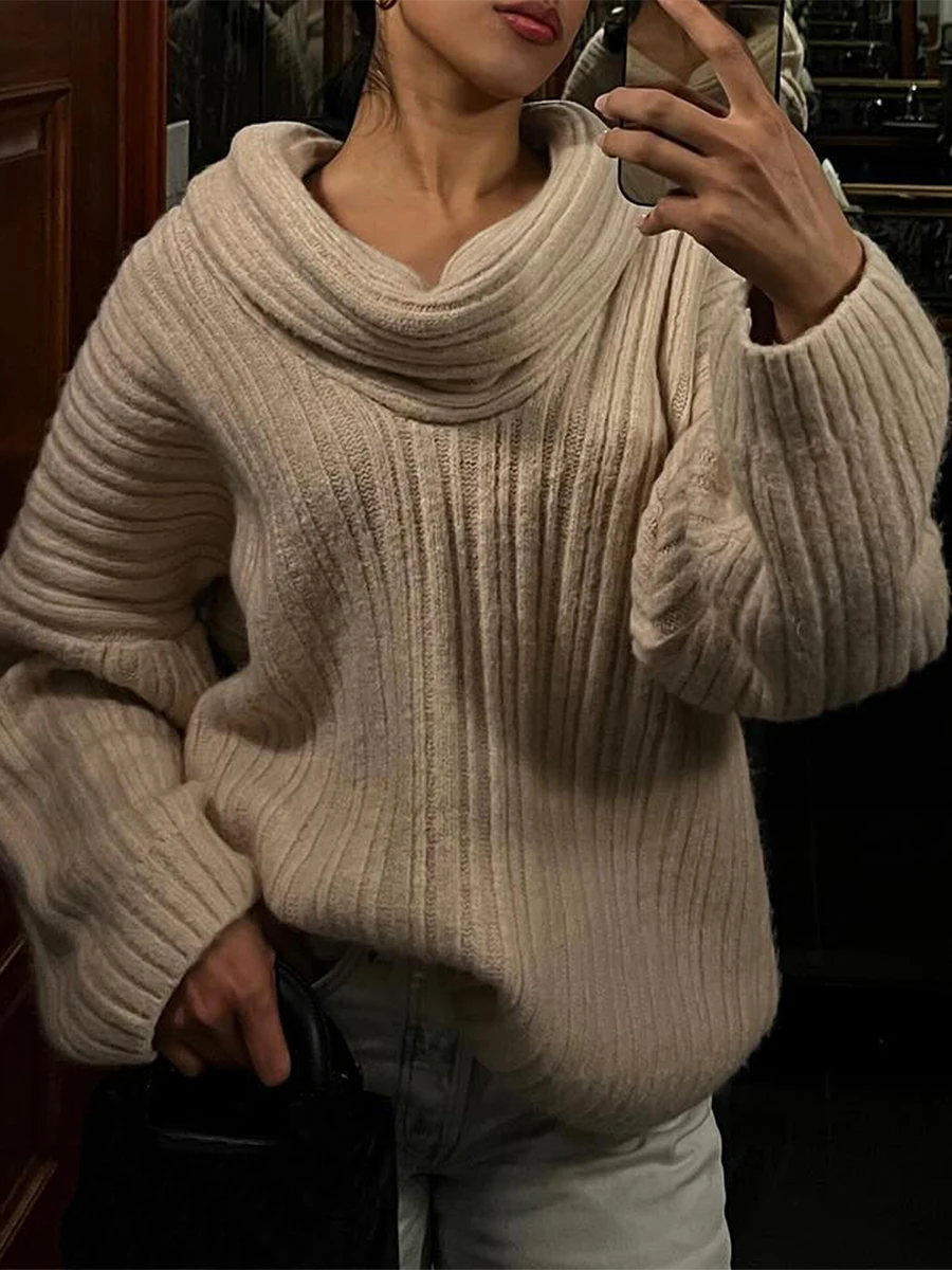 Осенний женский сексуальный вязаный пуловер с вырезом лодочкой и открытыми