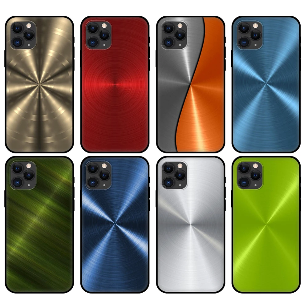 

Black tpu case for iphone 5 5s se 2020 6 6s 7 8 plus x 10 XR XS 11 12 mini pro MAX back cover Dark Brushed Metal Texture