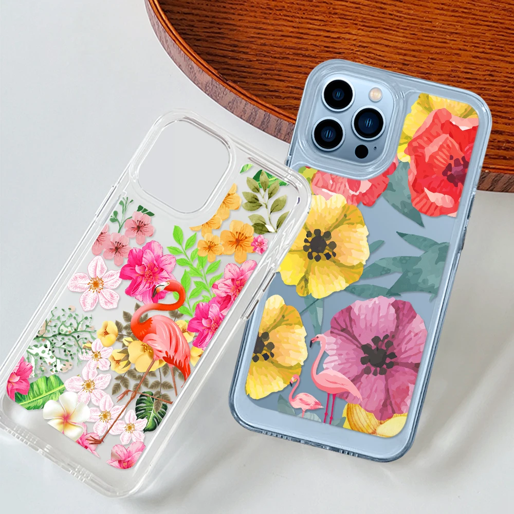 

Clear Shell Phone Case for iPhone 14 13 12 11 Pro Max Mini XS XR X Colorful Flamingo Back Cover for iPhone14ProMax Coque Fundas
