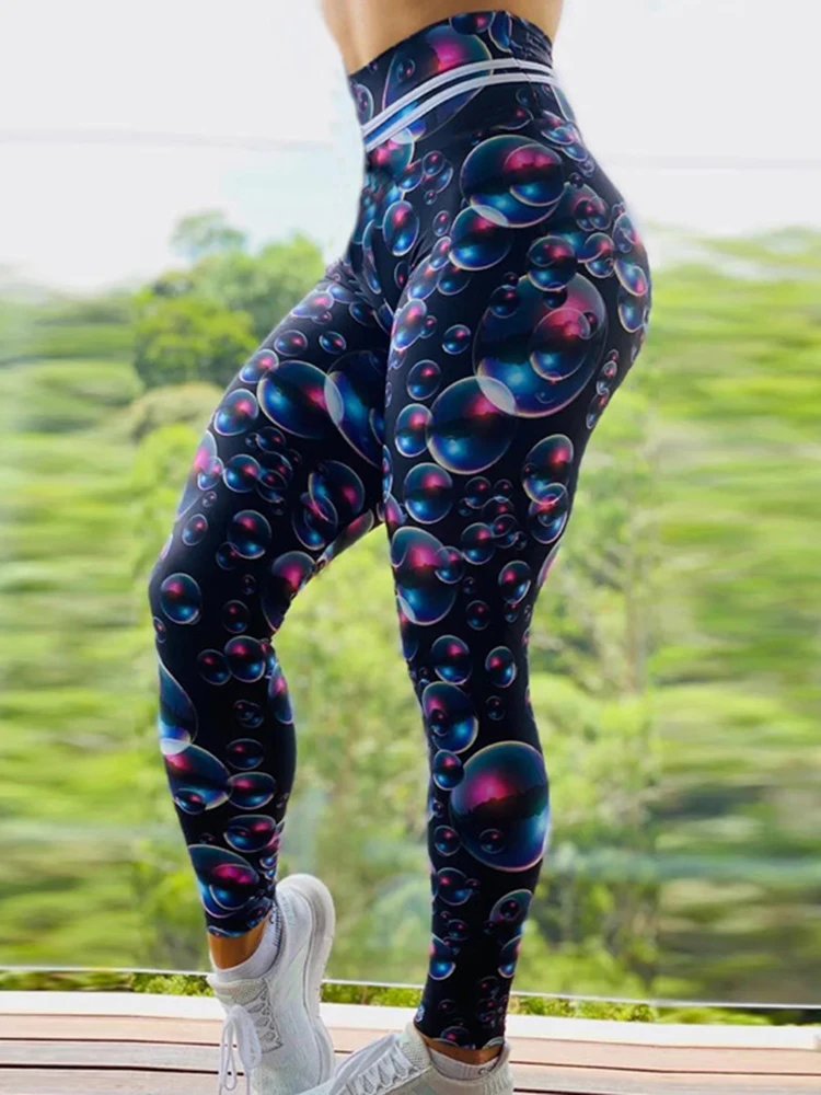 Women Workout Tights Yoga Pants Bubbles Printed Leggings Gym Jogging Outfits Push Up Fitness Leggins Clothing Sports Wear
