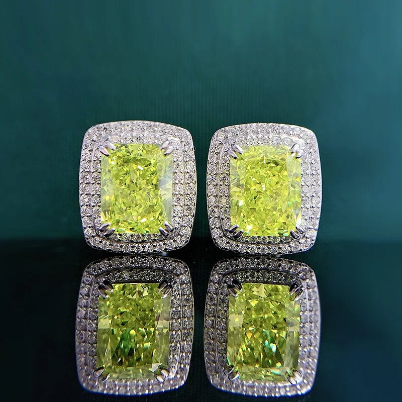 

Bling Peridot Diamond Stud Earring 100% Real 925 sterling silver Promise Wedding Earrings for Women Bridal Party Jewelry Gift