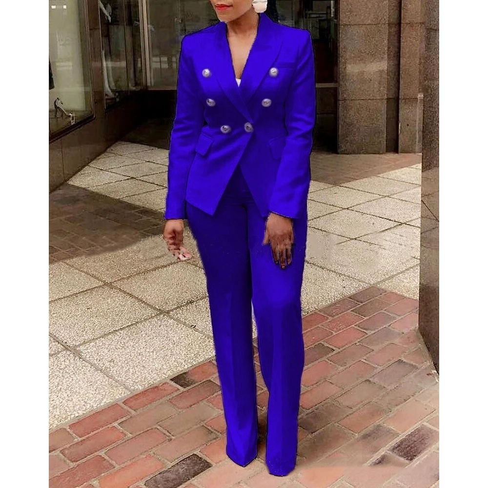 Woman 2 Pieces Set 2023 New in White Casual Long Sleeve Double Button Blazer & Pants Set Ladies Elegant Business Formal Pant Set