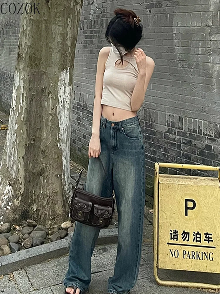 

Retro Jeans for Women Straight High Waist Summer Large Size Loose Slimming Pear-Shaped Figure Mop Wide Leg Pants Y2k Pants
