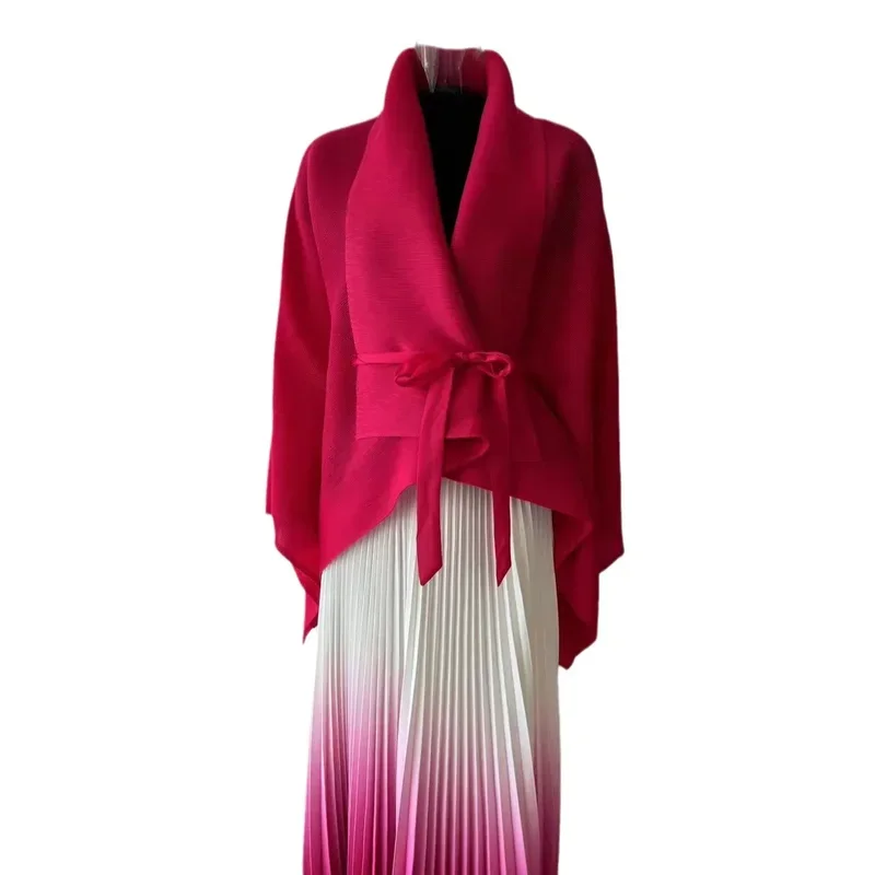 2024 плиссированный однотонный топ с рукавами-бабочками Miyake юбка постепенным