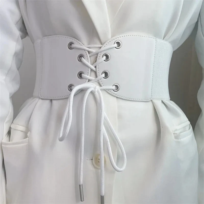 

Elastic Women's Belt Corset Wide White Waistband Luxury Dress PU Leather Fashion Vintage Gift Designer Gadget Tunic