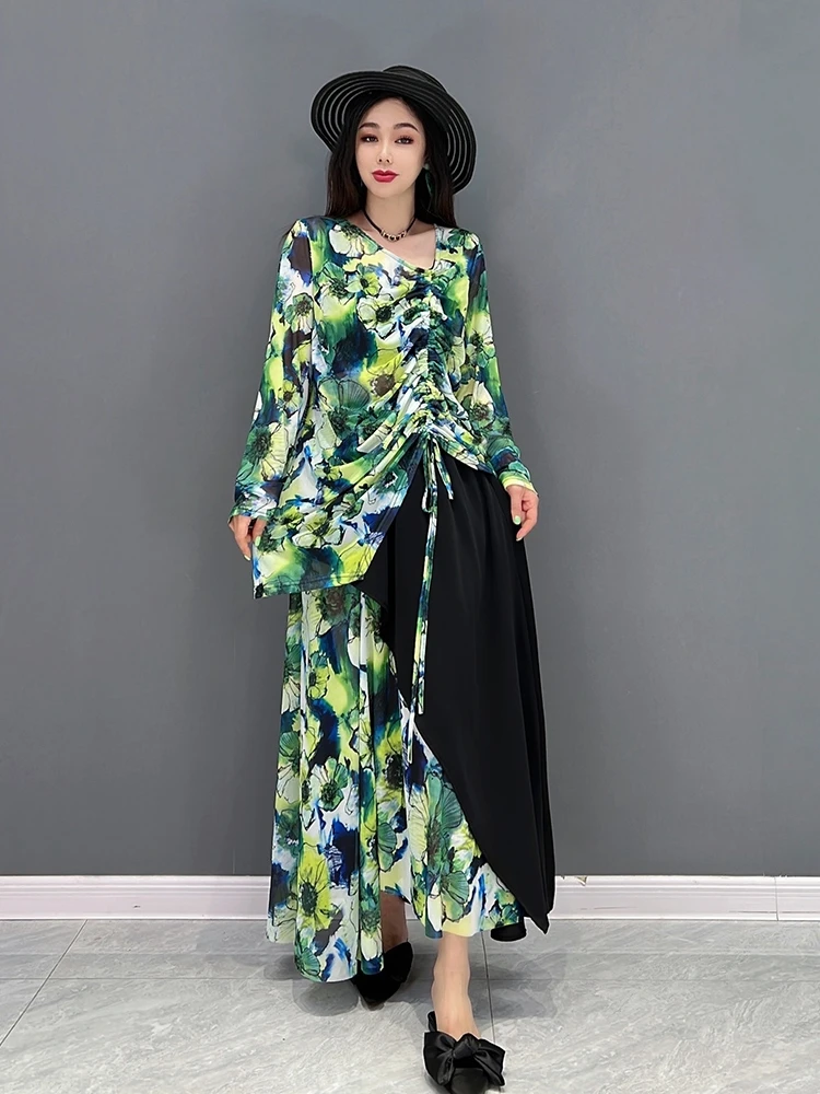 

SuperAen 2022 Summer New Fashion Suit Casual Full Chiffon Jacket Printed Skirt Two Pieces Set