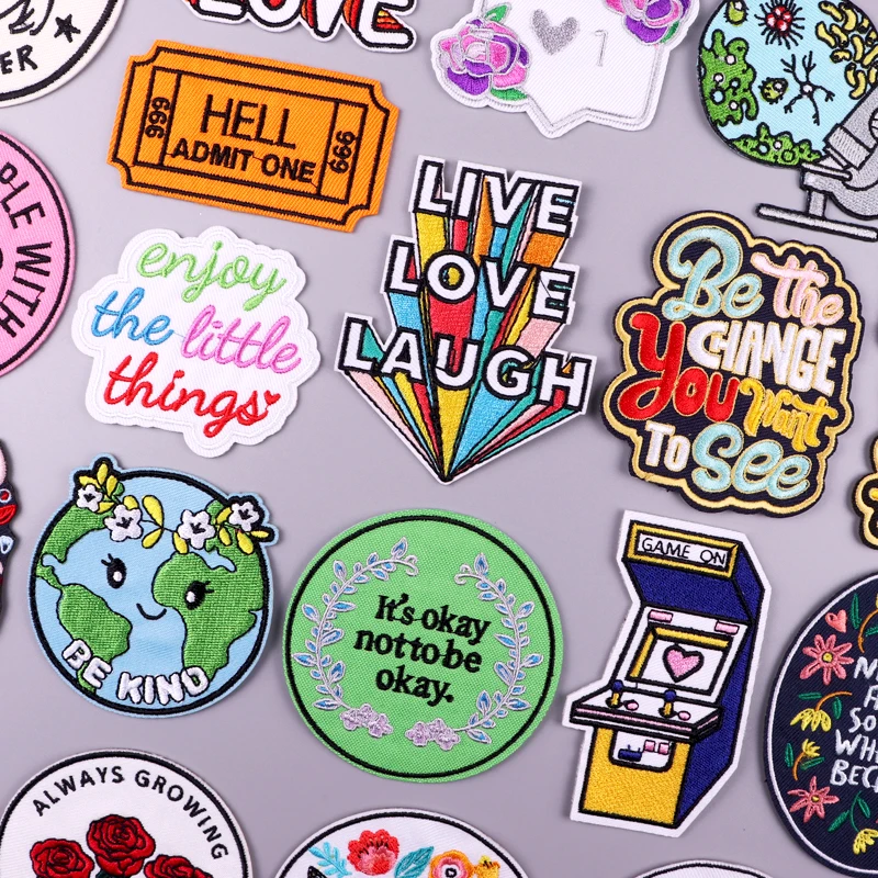 

Cartoon Patch Letters Stripe Badge Embroidered Patches For Clothing Flower Fusible Patch Iron On Patches On Clothes Sew Stickers