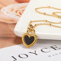 korea fashion double sided black white heart necklace for women stainless steel heart lock pendant chains jewelry gift