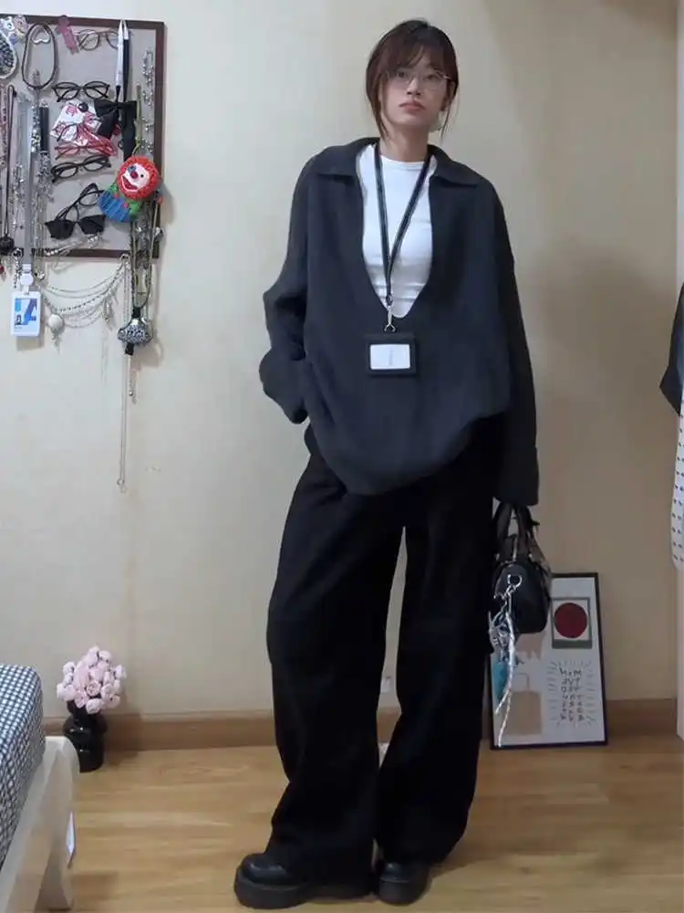 Женский свитер с U-образным воротником больших размеров Chubby Girl Idle Sle контрастного