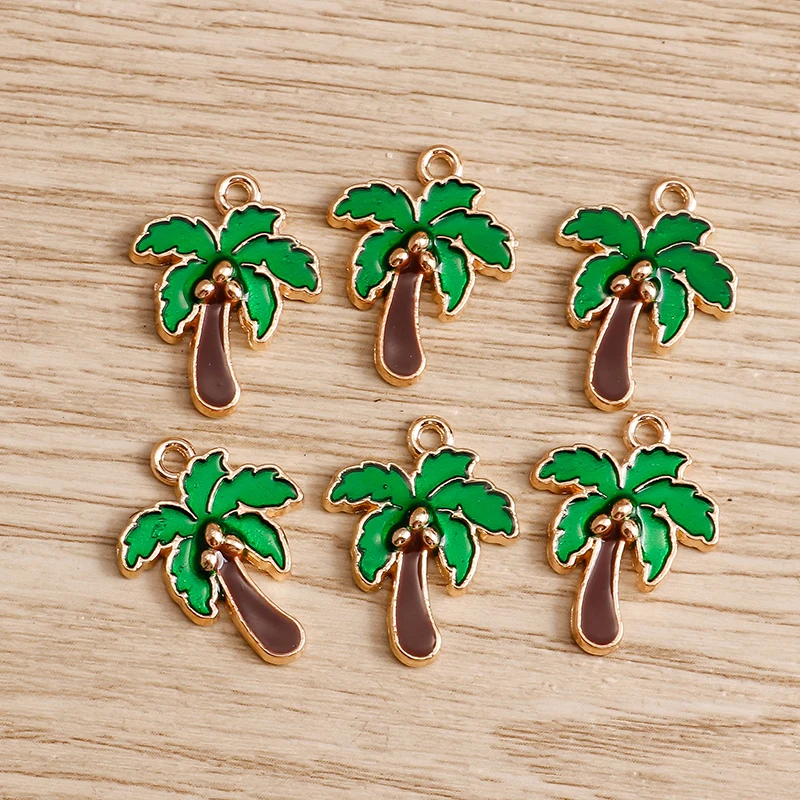 

10pcs 15x20mm Enamel Plant Coconut Tree Charms for Jewelry Making DIY Earrings Pendants Necklaces Handmade Crafts Accessories