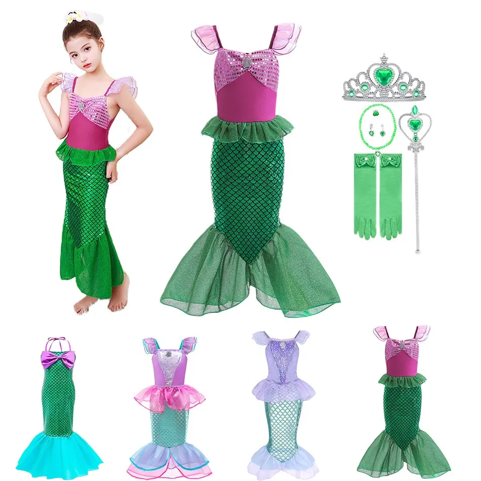 

Children Little Mermaid Costume Girls Birthday Party Cosplay Dress Kid Halloween Costume Ariel Carvinal Fancy Clothes 3-10Years