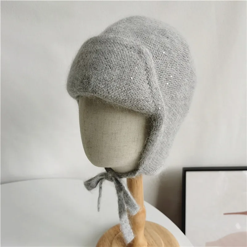 

Women Hat Winter Angora Knit Earflap Warm Autumn Outdoor Skiing Accessory For Teenagers Female Bomber Bonnet Rabbit Hat