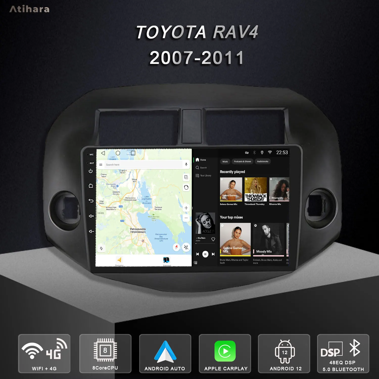 Автомобильный радиоприемник Atihara 10 1 дюйма на базе Android для Toyota RAV4 2007-2011 Carplay Auto